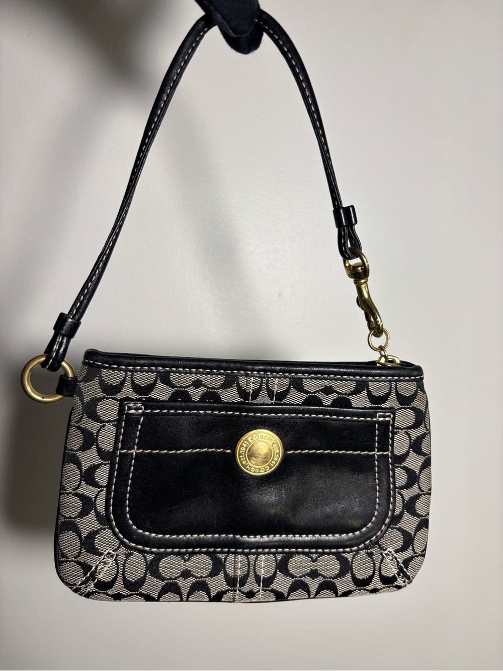 Coach Signature Mini Wristlet Black Gray